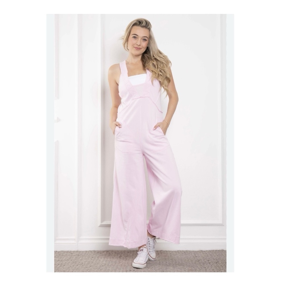 BLUEVELVET Light Pink Wide-Leg Overalls SIZE SMALL NWT